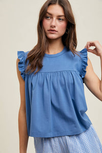 RUFFLE SLEEVE RELAXED CROP KNIT TOP