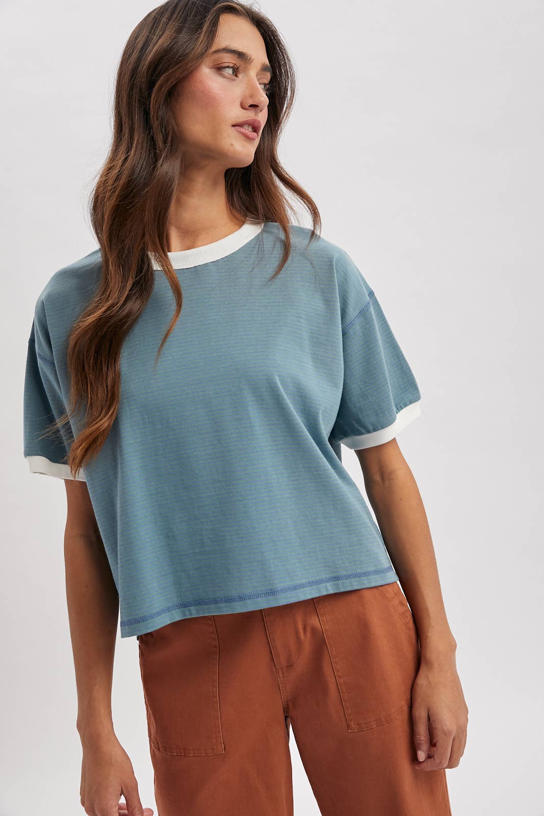 CONTRAST STRIPED RELAXED CROP