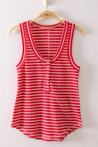 Striped & Solid Button Down Fitted Knit Tank Top