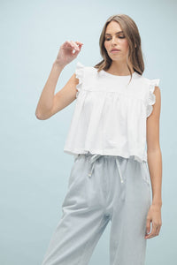 RUFFLE SLEEVE RELAXED CROP KNIT TOP