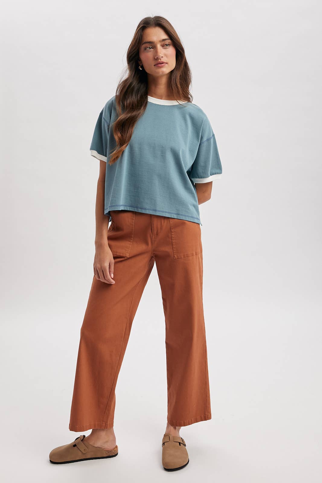 CONTRAST STRIPED RELAXED CROP