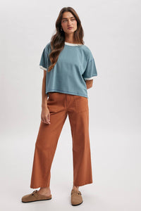 CONTRAST STRIPED RELAXED CROP