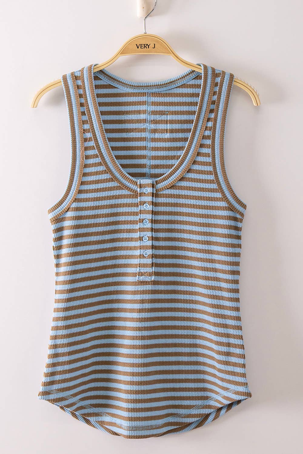 Striped & Solid Button Down Fitted Knit Tank Top