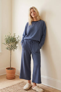 Striped Relaxed Top & Wide Leg Pants Knit Set