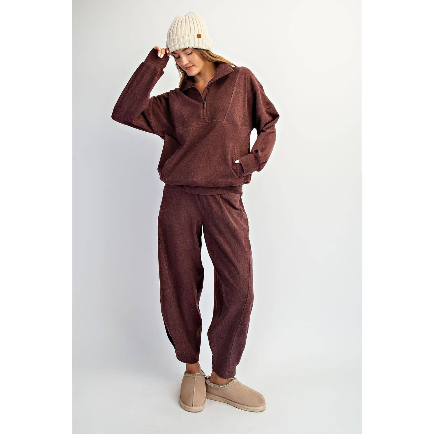 BRUSHED RIB QUARTER ZIP PULLOVER