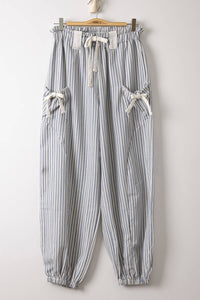 Bow Detail Stripe Textured Woven Pants