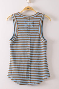 Striped & Solid Button Down Fitted Knit Tank Top