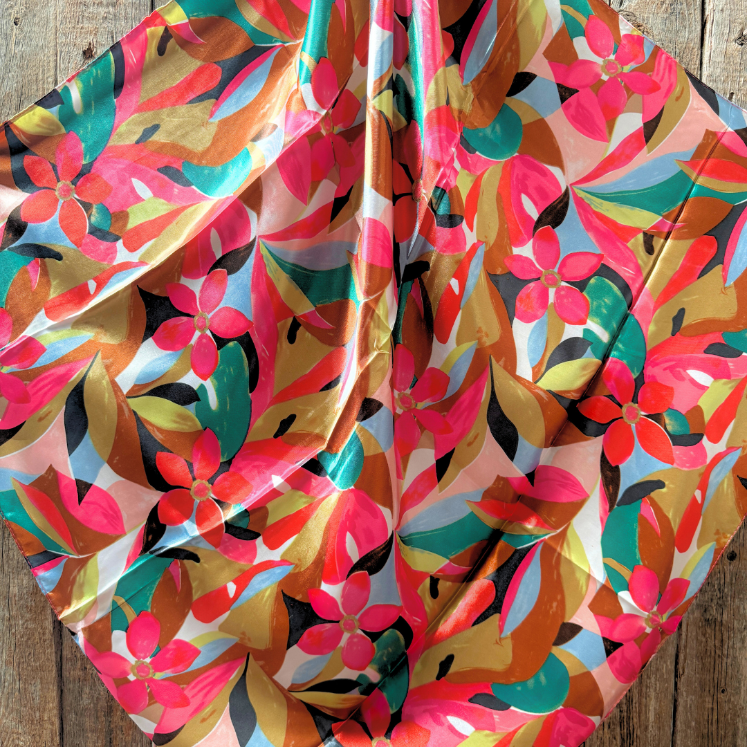 35X35" Fuchsia and Brown Floral Pattern Wild Rag