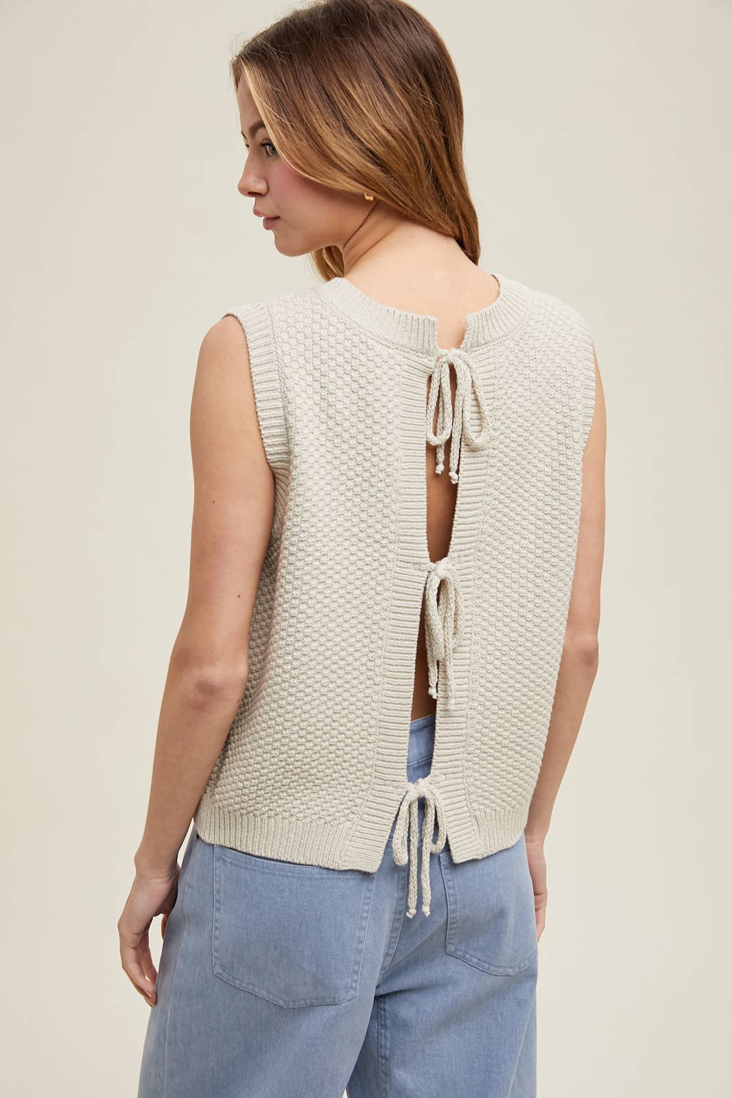 TEXTURED BACK TIES SWEATER VEST