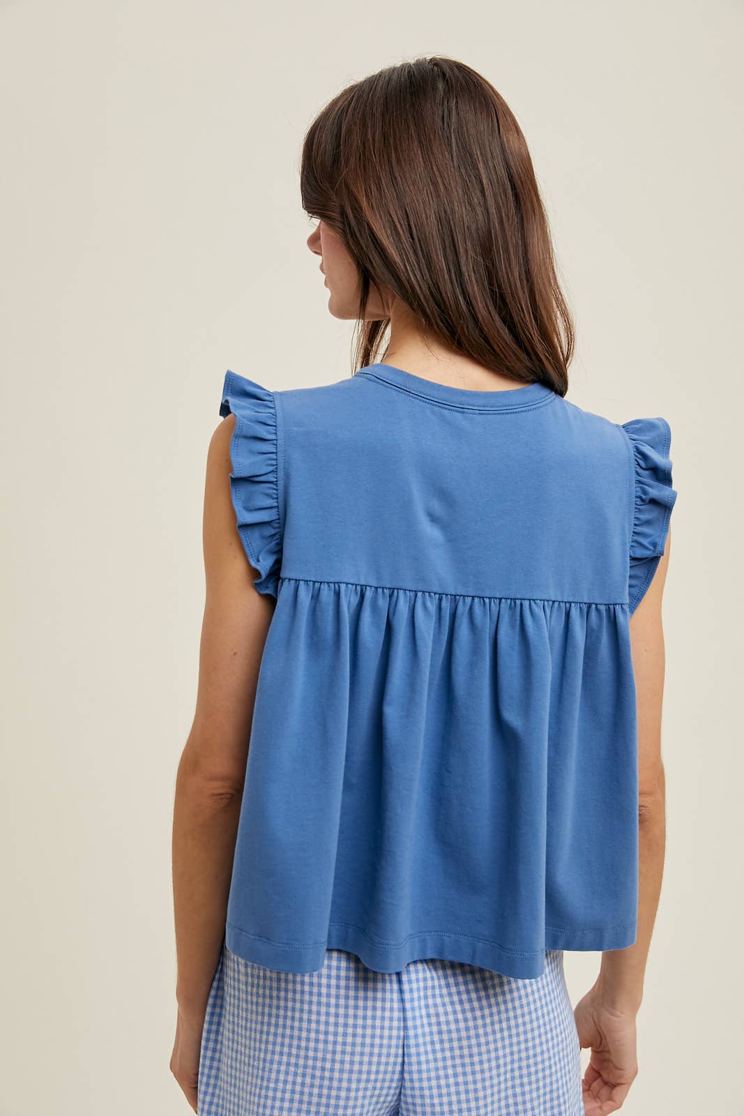 RUFFLE SLEEVE RELAXED CROP KNIT TOP