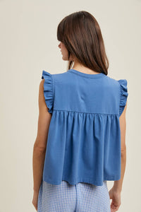 RUFFLE SLEEVE RELAXED CROP KNIT TOP