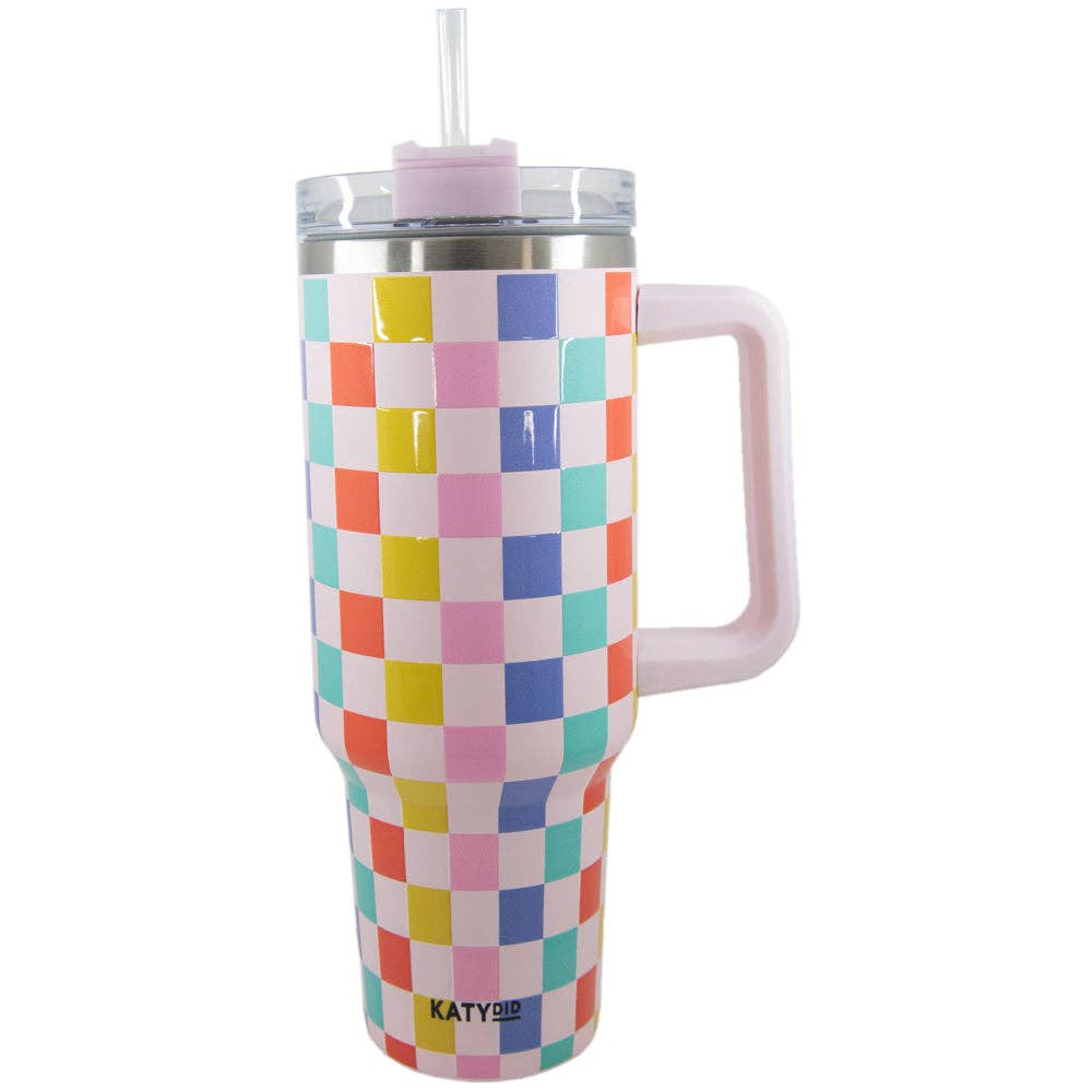 Multicolored Checkered Coffee Tumbler Cup For Graduation