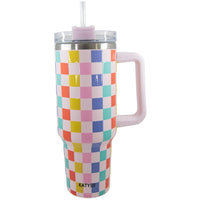 Multicolored Checkered Coffee Tumbler Cup For Graduation