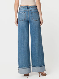 HIGH RISE CUFFED PANEL BAGGY WIDE JEANS