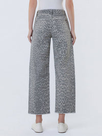 HIGH RISE DRAWSTRING GREY LEOPARD BARREL JEANS