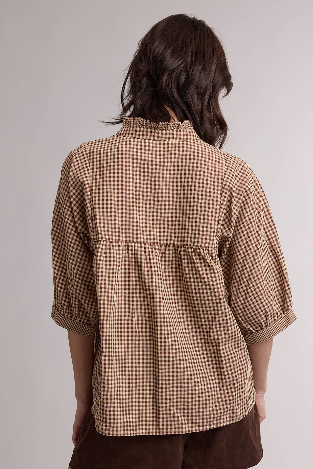 PLAID MOCK NECK BLOUSE