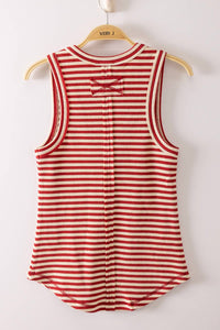 Striped & Solid Button Down Fitted Knit Tank Top
