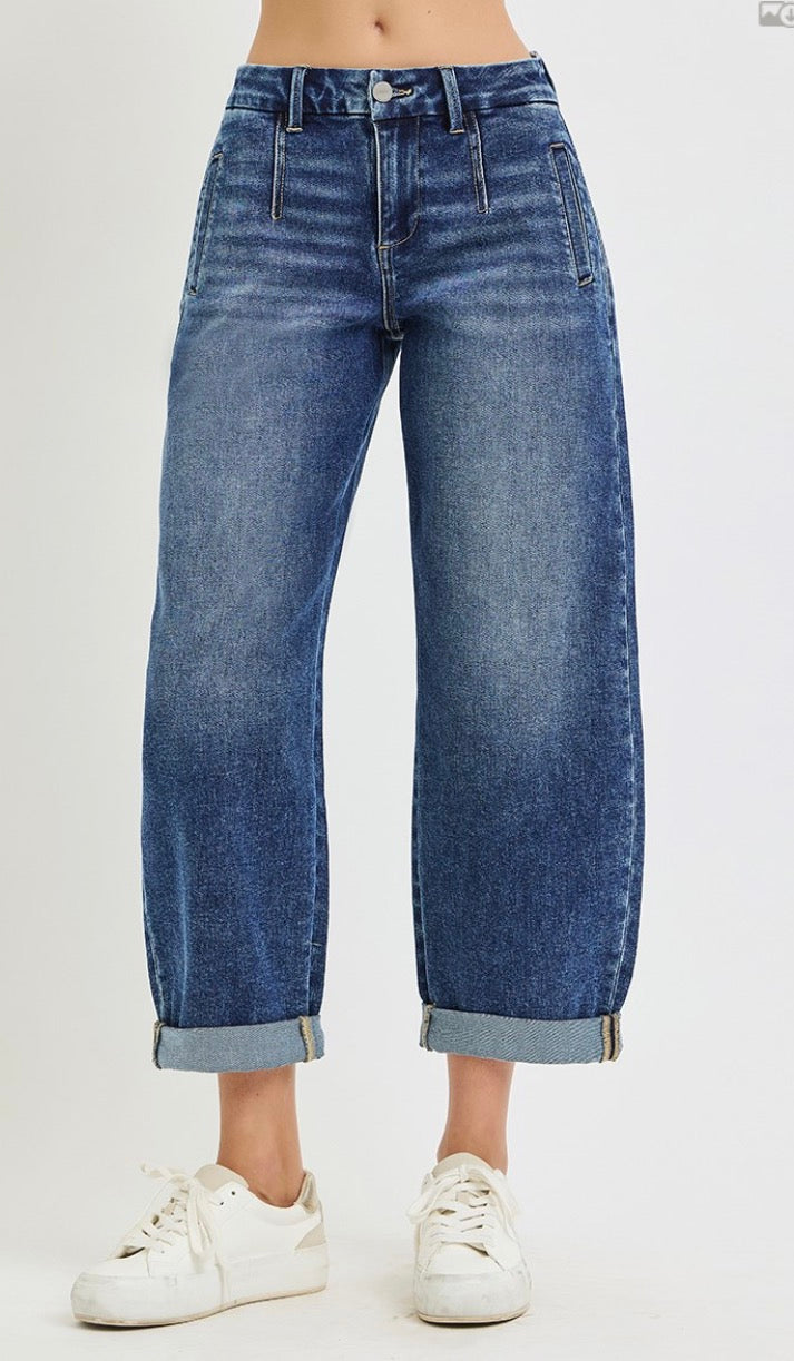 Slouchy Crop Barrel with Cuffed Hem