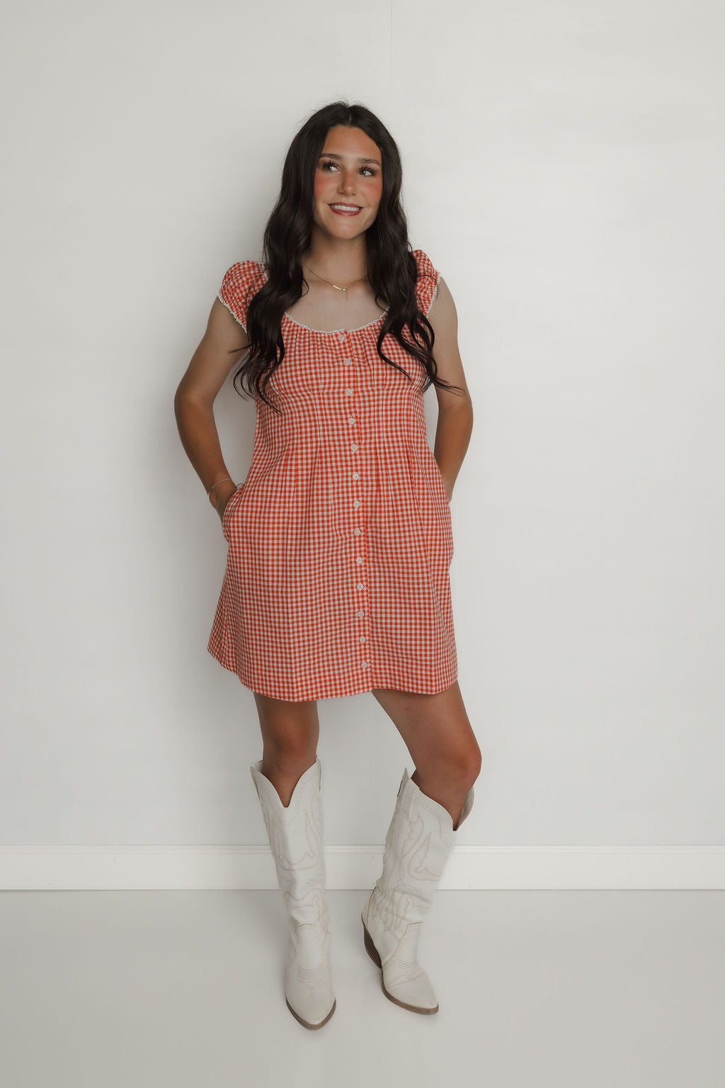 GINGHAM BUTTON-UP MINI DRESS / WL25-11978