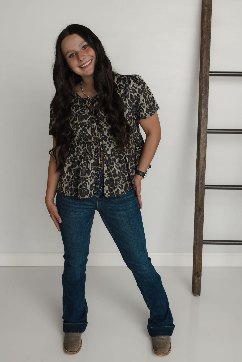 Leopard Peplum Tie Top