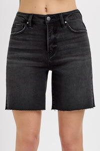 High Rise Mid Length Raw Hem Short
