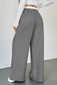 Striped High Waist Wide Leg Casual Drawstring Pants Women