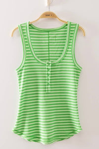 Striped & Solid Button Down Fitted Knit Tank Top