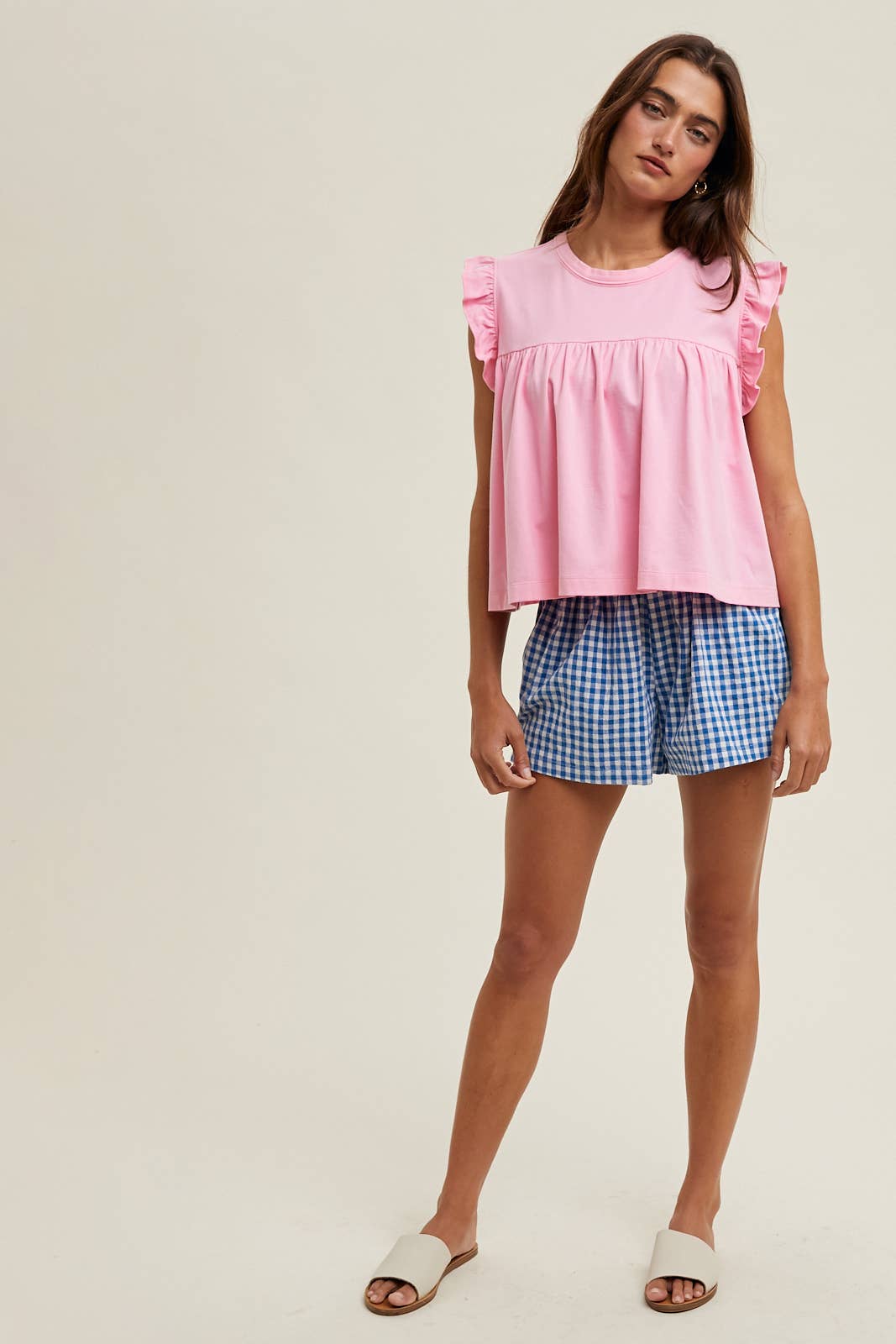 RUFFLE SLEEVE RELAXED CROP KNIT TOP