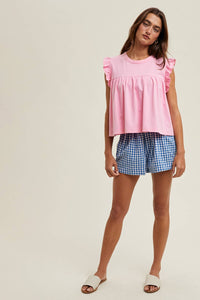 RUFFLE SLEEVE RELAXED CROP KNIT TOP