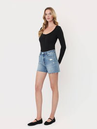 SUPER HIGH RISE A LINE DENIM SHORTS