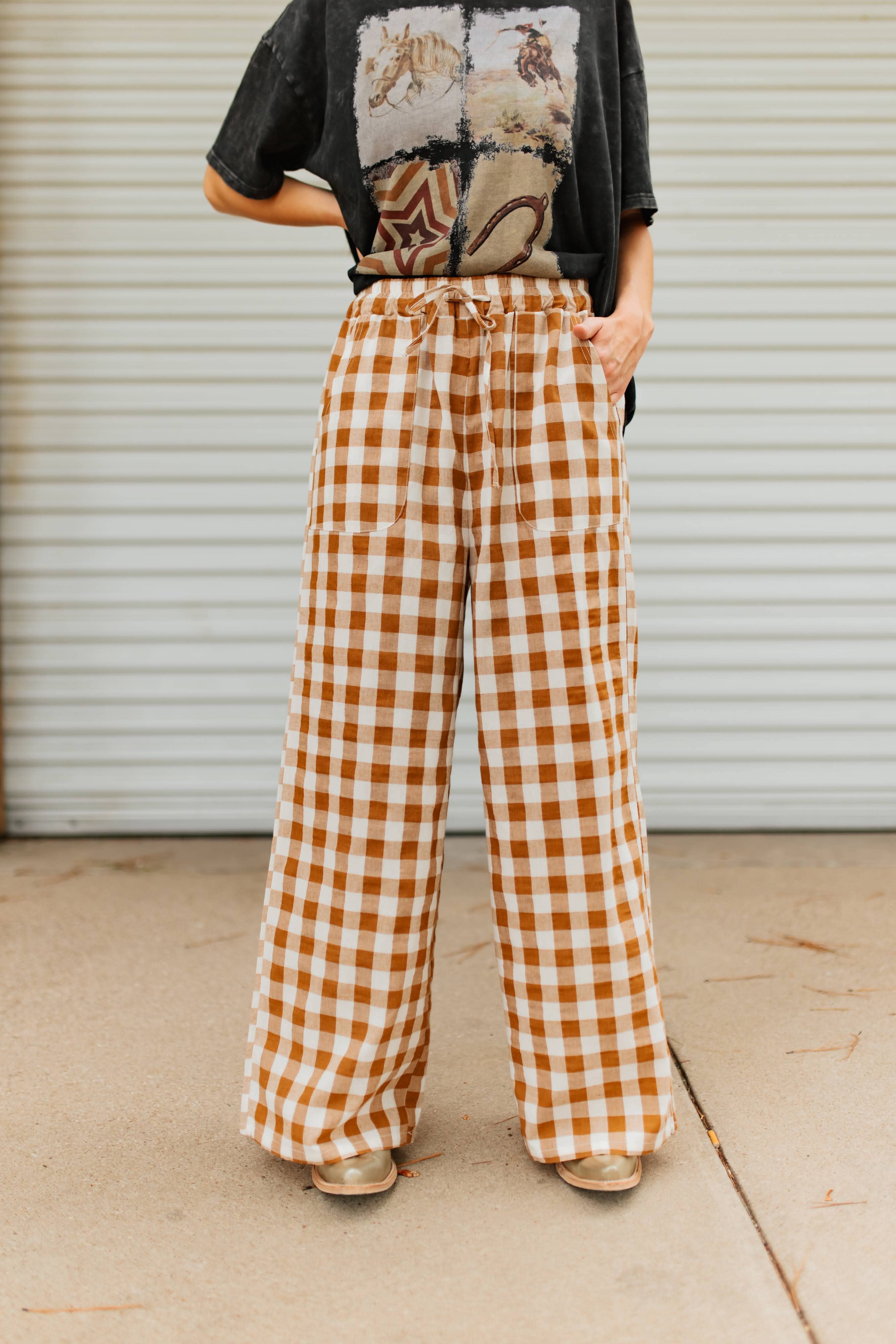 BROWN GINGHAM  PANT