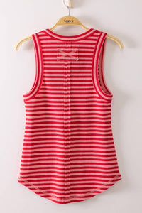 Striped & Solid Button Down Fitted Knit Tank Top