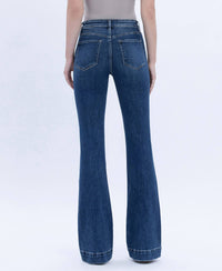 HIGH RISE DARK WASH TROUSER HEM BOOTCUT JEANS