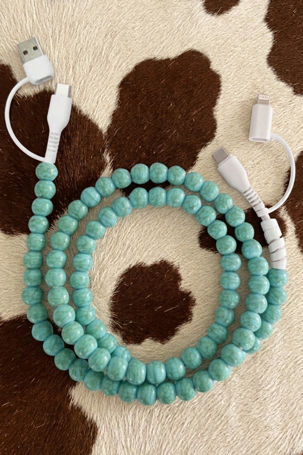 Updated Turquoise Beaded Cord Phone Charger