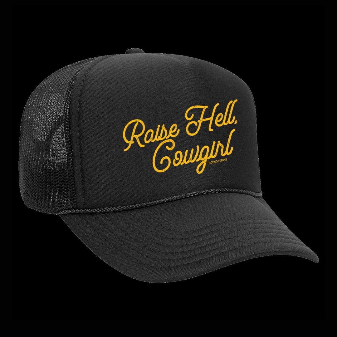 RAISE HELL COWGIRL TRUCKER HAT BLACK