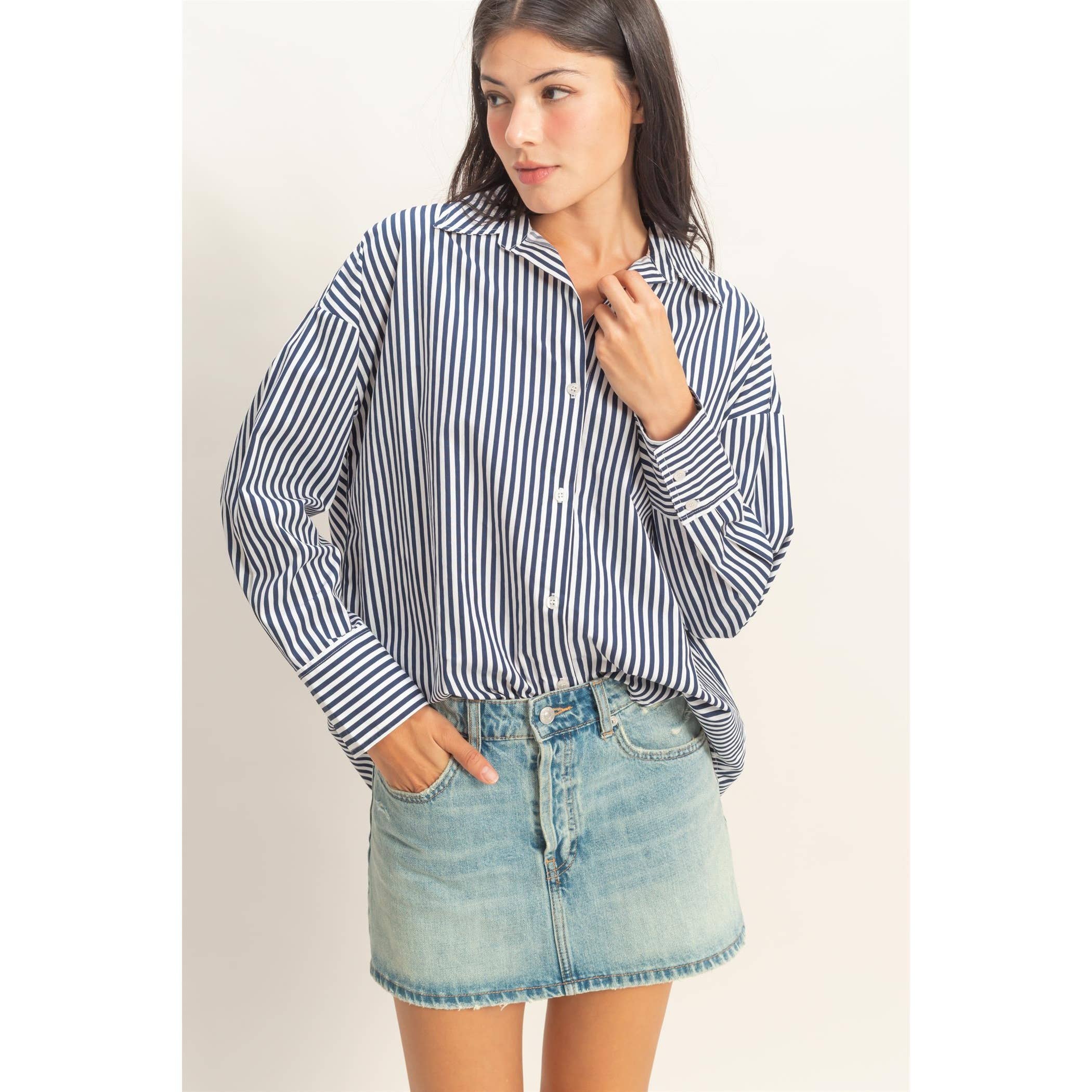 Striped Button-Up Poplin Shirt