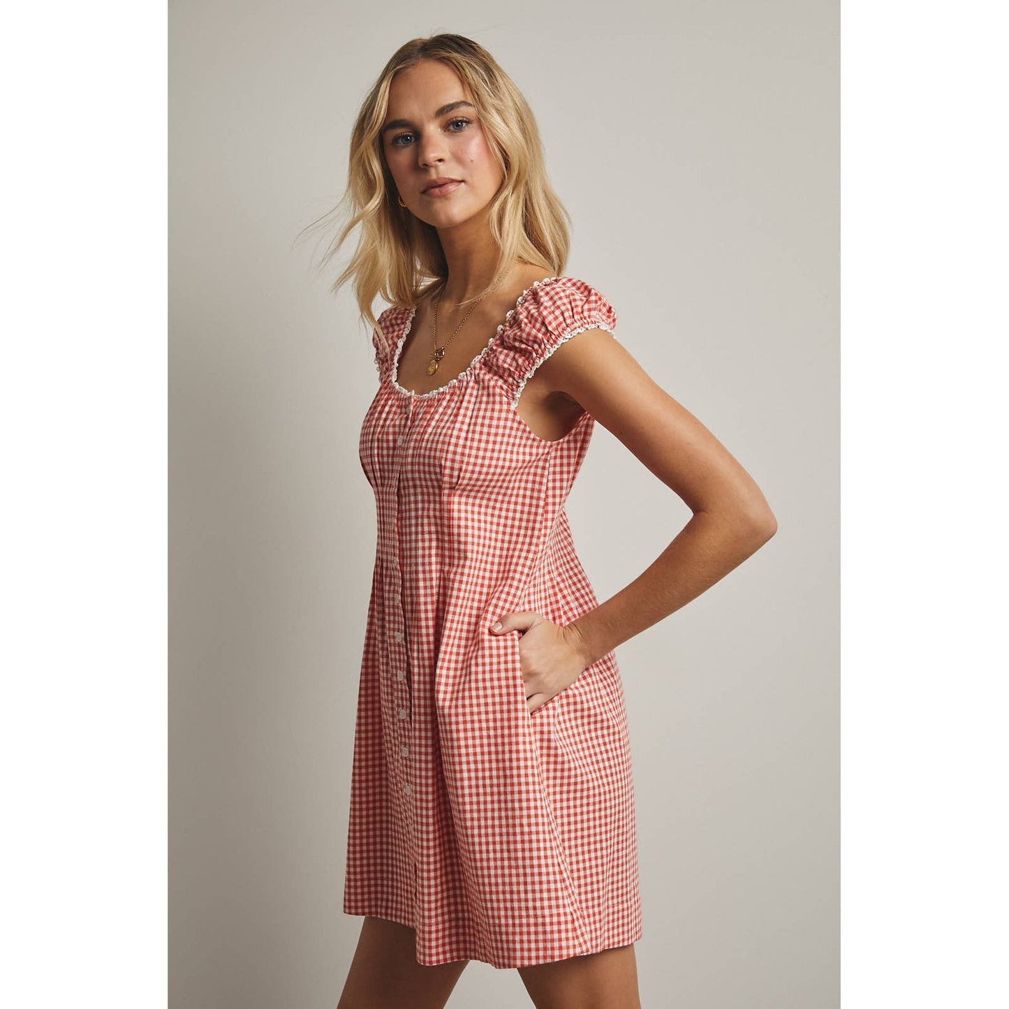 GINGHAM BUTTON-UP MINI DRESS / WL25-11978