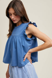 RUFFLE SLEEVE RELAXED CROP KNIT TOP