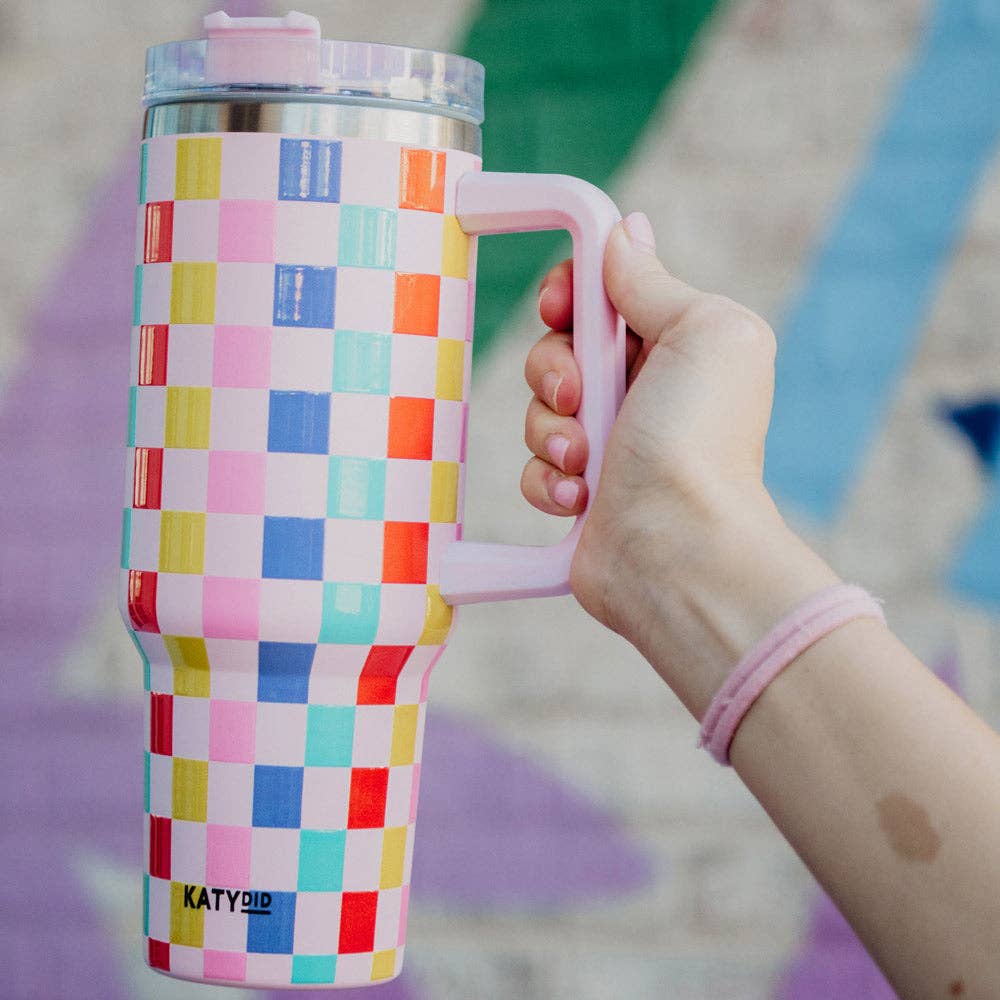 Multicolored Checkered Coffee Tumbler Cup For Graduation