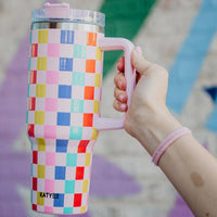Multicolored Checkered Coffee Tumbler Cup For Graduation