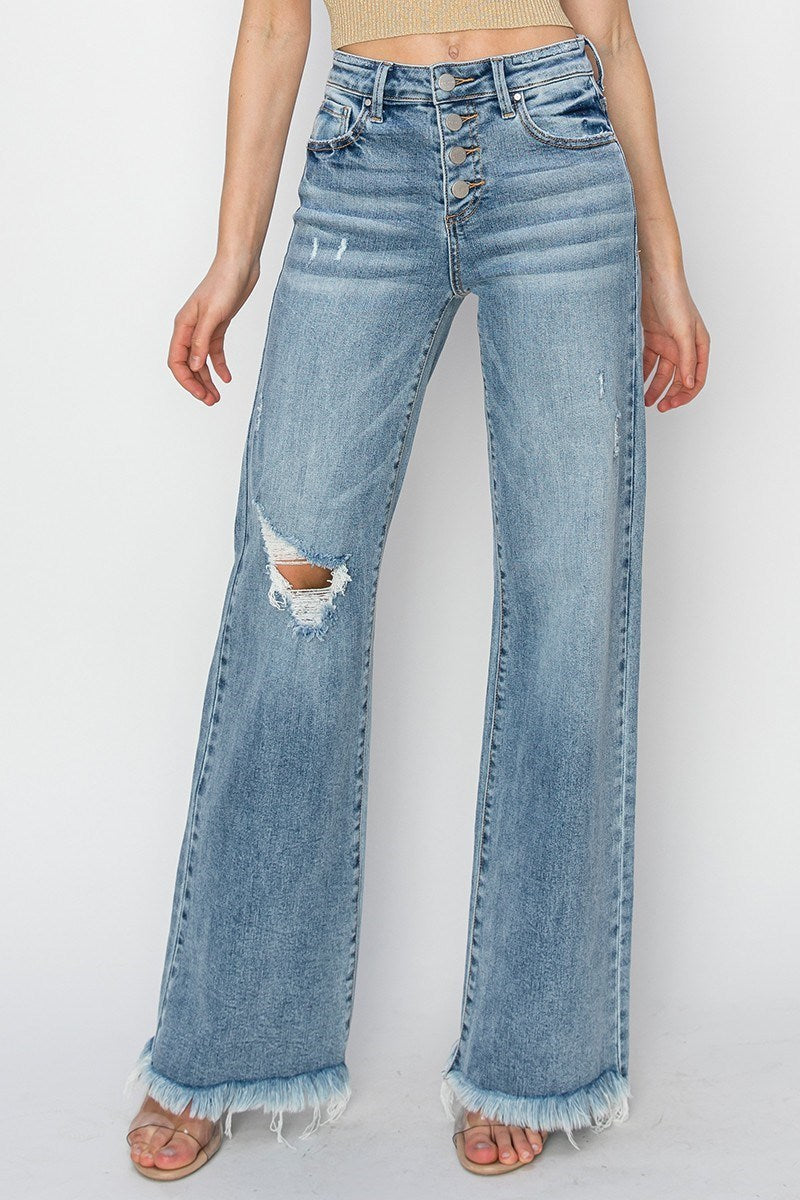 Mid Rise Wide Leg Button Down